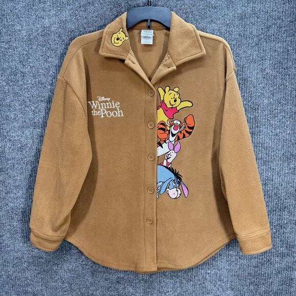 Winnie The Pooh Button Shirt Shacket Women’s Small Brown Fleece Embroidered Top - Picture 1 of 8